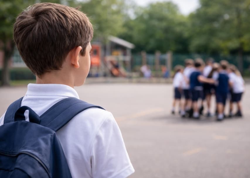 A child looking at other children with morally underpinned leadership