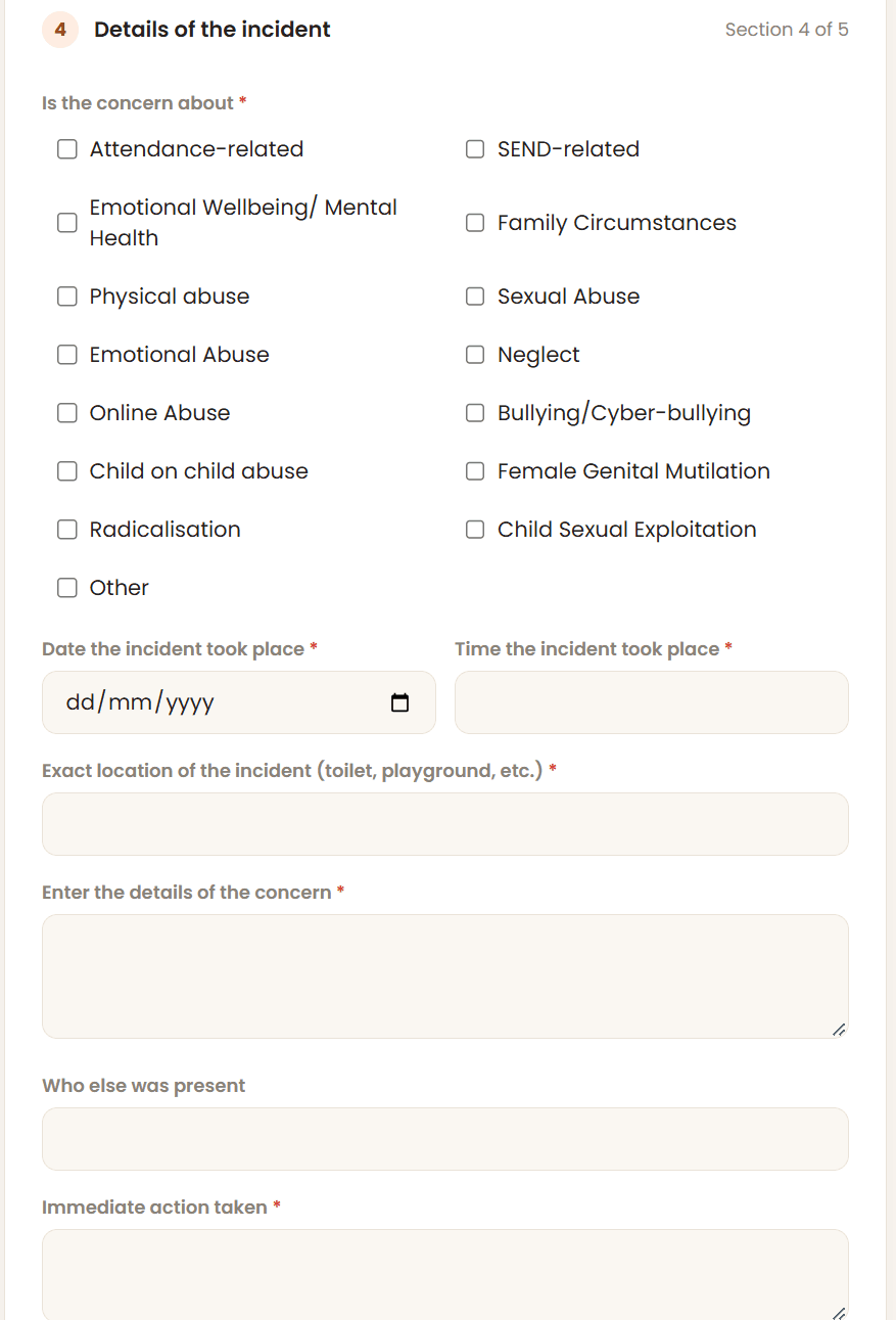 Figure 3 — Safeguarding concern form, as it appears on the Saturday School app
